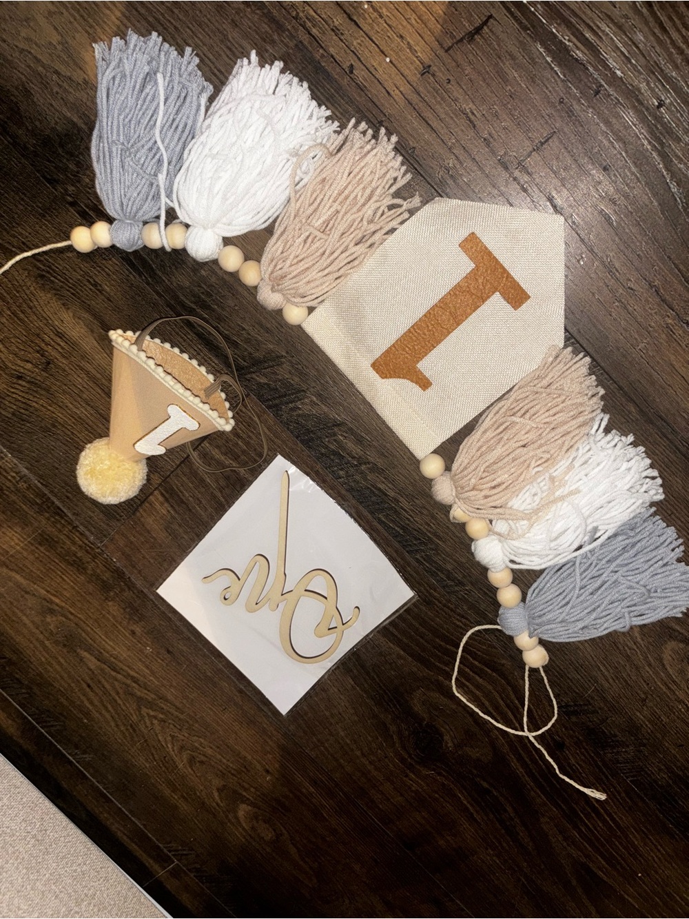 Neutral Tassel Garland with Wooden Beads high chair first birthday